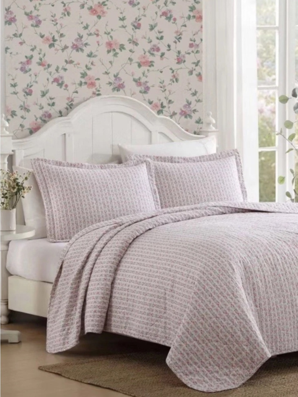 Pink Floral Striped KING 3 Pc. Quilt Set ~ 100% Cotton ~ Timeless All Seasons - Picture 13 of 16